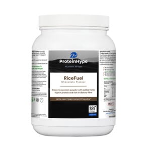 RiceFuel chocolate vegan rice protein powder with high protein and fibre